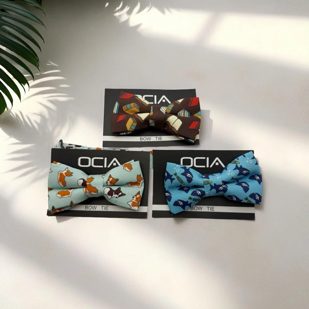 Three 4” Mixed Pattern Youth Bow Ties Attaches To Any Collar Handmade NWT